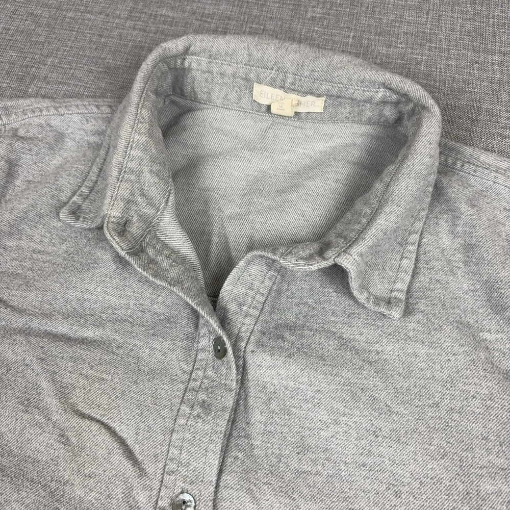 Eileen Fisher Button-Up Womens S/P Gray Flannel Collared Long Sleeve 100% Cotton